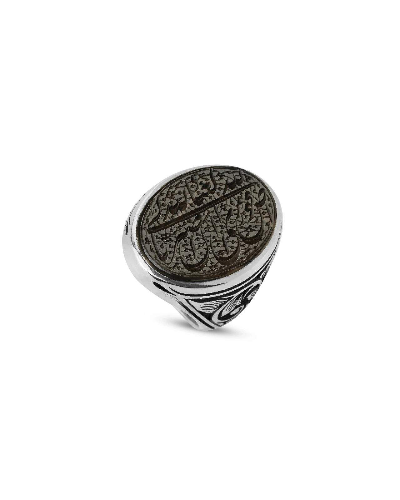 انگشتر جزع مشکی یمانی منقش به  ذکر و افوض امری الی الله ان الله بصیر بالعباد